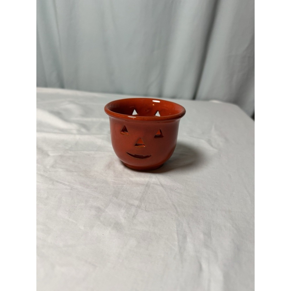 Jack-O-Lantern Halloween Pumpkin Ceramic Candle Holder Orange Pier1 Vintage